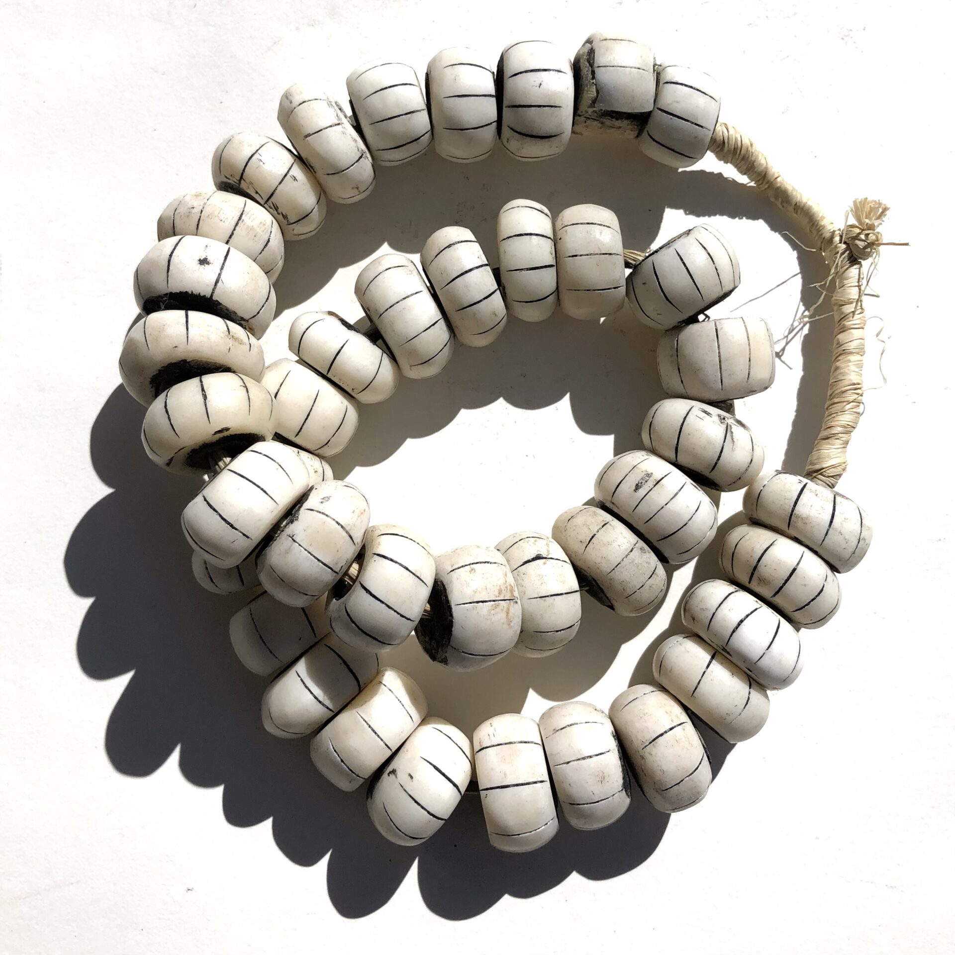 White Bone Beads with Engraved Stripe